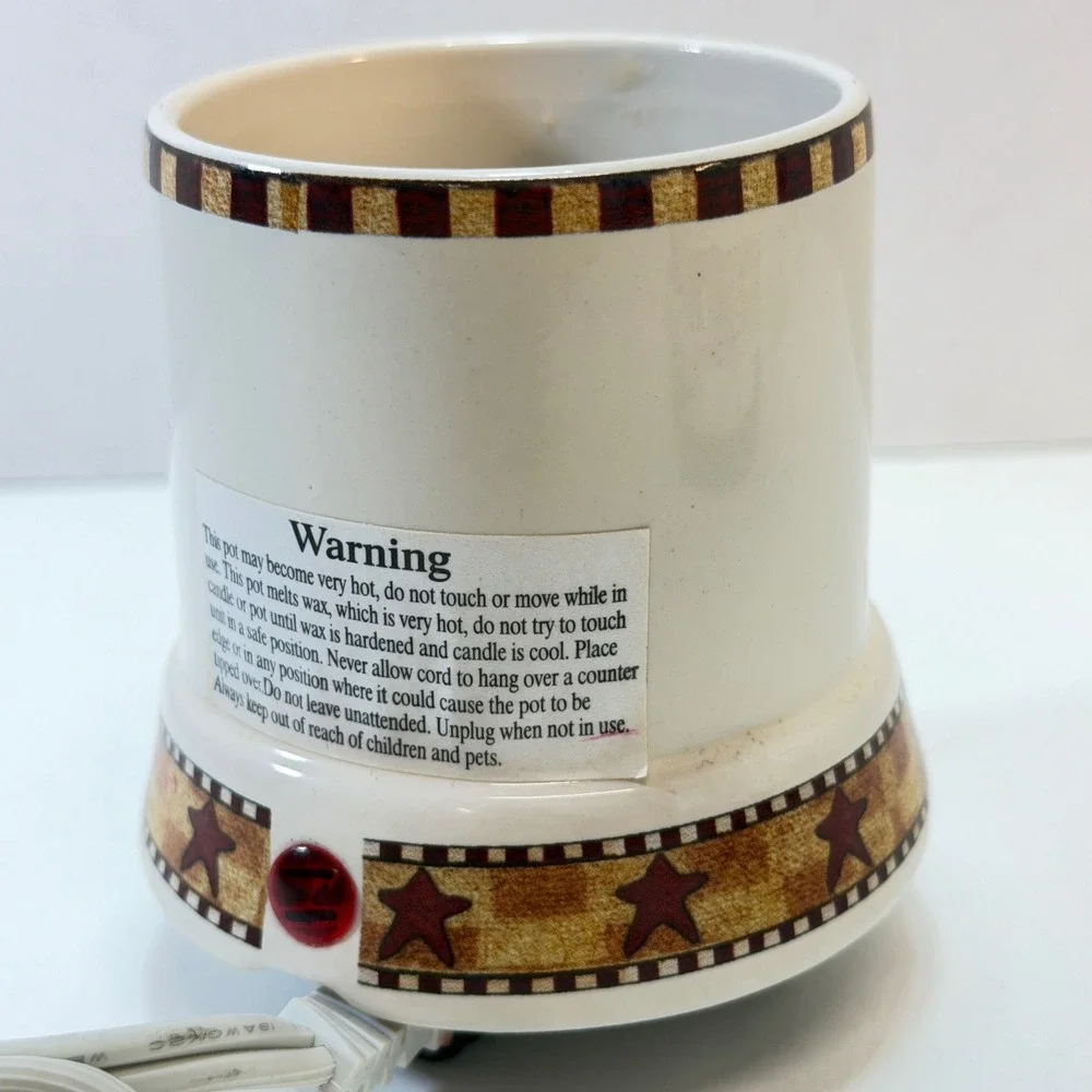 Candle Warmer Set Cream Americana God Bless Our Home 2pc Primative Farmhouse